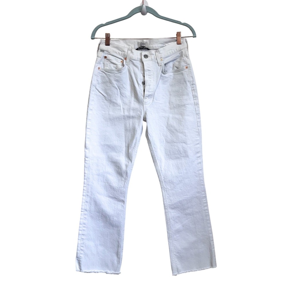 Citizens Of‎ Humanity Isola Cropped Boot Jeans Womens 27 White Frayed Raw Hem